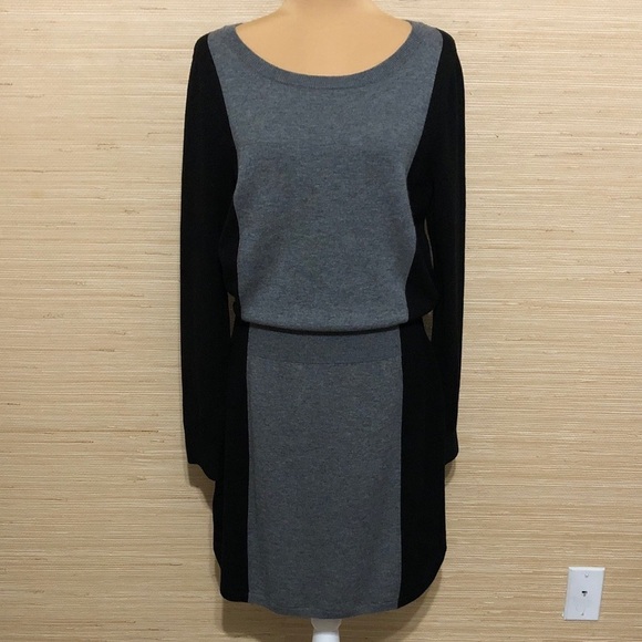 LOFT Dresses & Skirts - Loft Gray and Black Women's Wool Blend Sweater Dress size Large